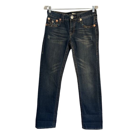 True Religion Billy Jeans Womens Size 28 Blue Straight Leg Low Rise Designer - Picture 1 of 12